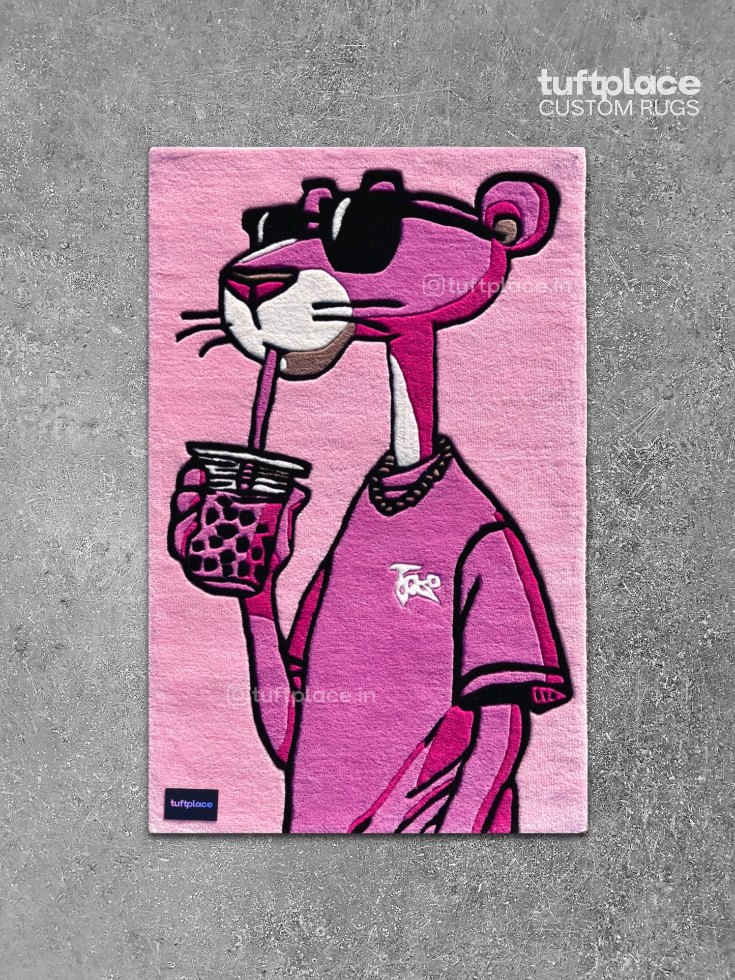 Panther Sippin' Boba Custom Rug by Tuftplace