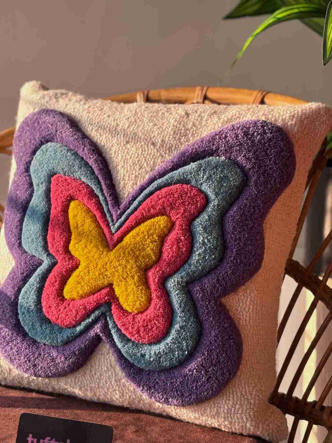 3D Butterfly Hand Tufted Cushion by Tuftplace