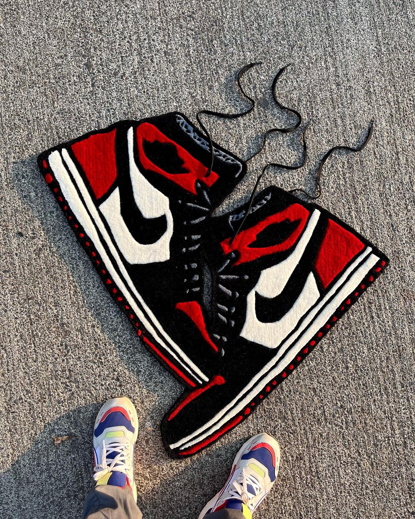 AJ1 High Bred Toe Sneaker Hanging Custom Rug by Tuftplace