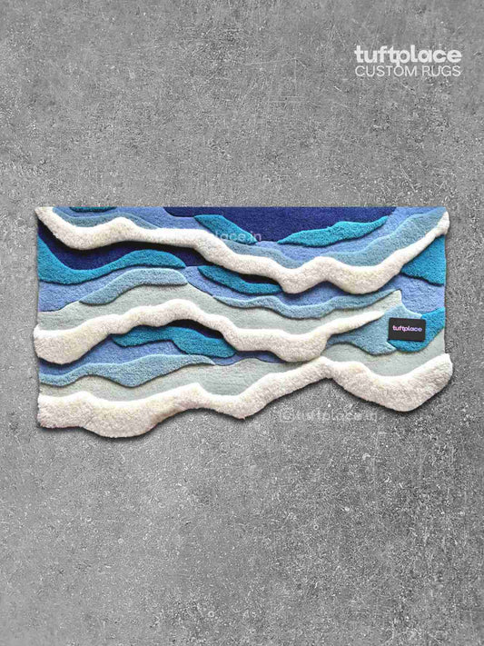 3D Ocean Waves Baby Blue Custom Rug by Tuftplace