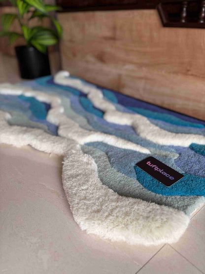 3D Ocean Waves Baby Blue Custom Rug by Tuftplace