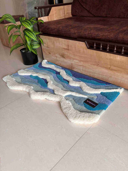 3D Ocean Waves Baby Blue Custom Rug by Tuftplace