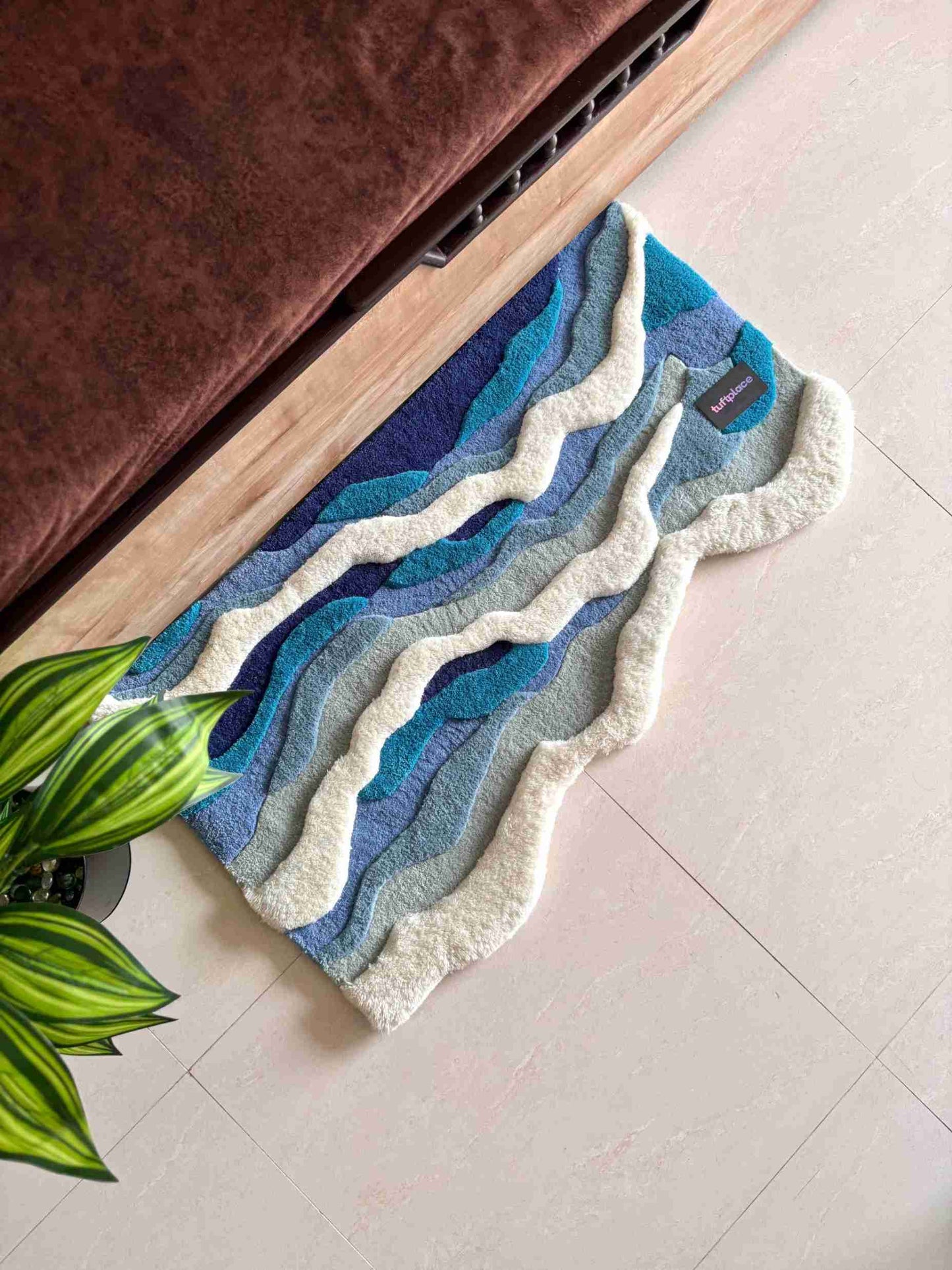 3D Ocean Waves Baby Blue Custom Rug by Tuftplace