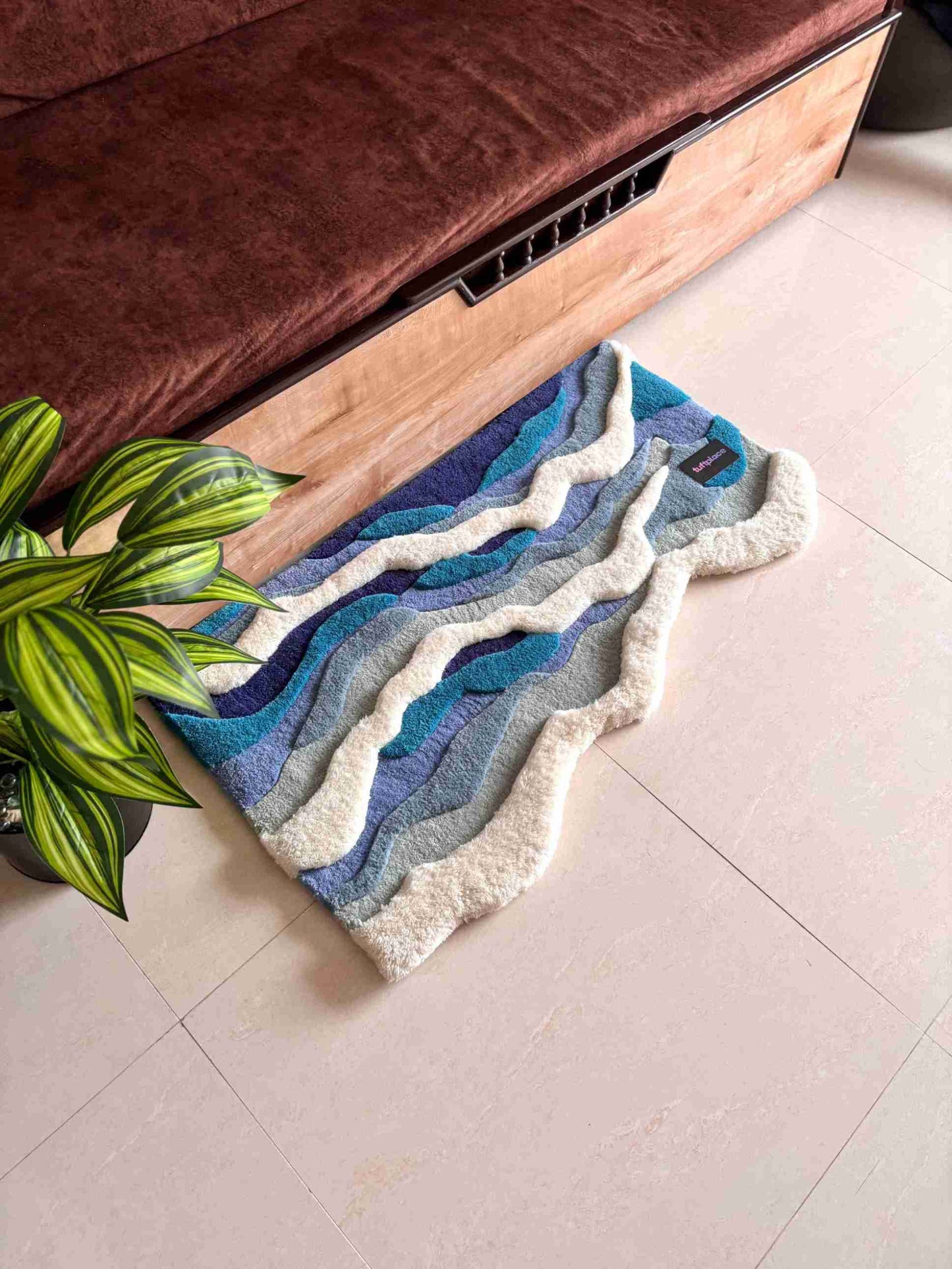 3D Ocean Waves Baby Blue Custom Rug by Tuftplace