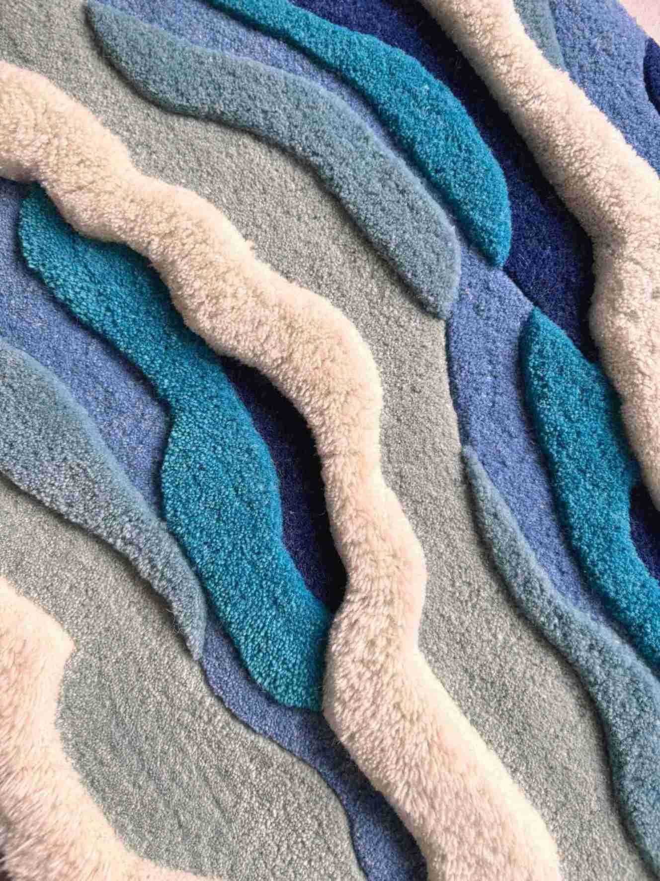 3D Ocean Waves Baby Blue Custom Rug by Tuftplace