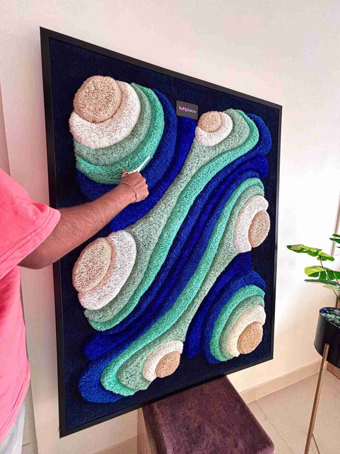 3D Tufted Wall Art - Aqua Contour