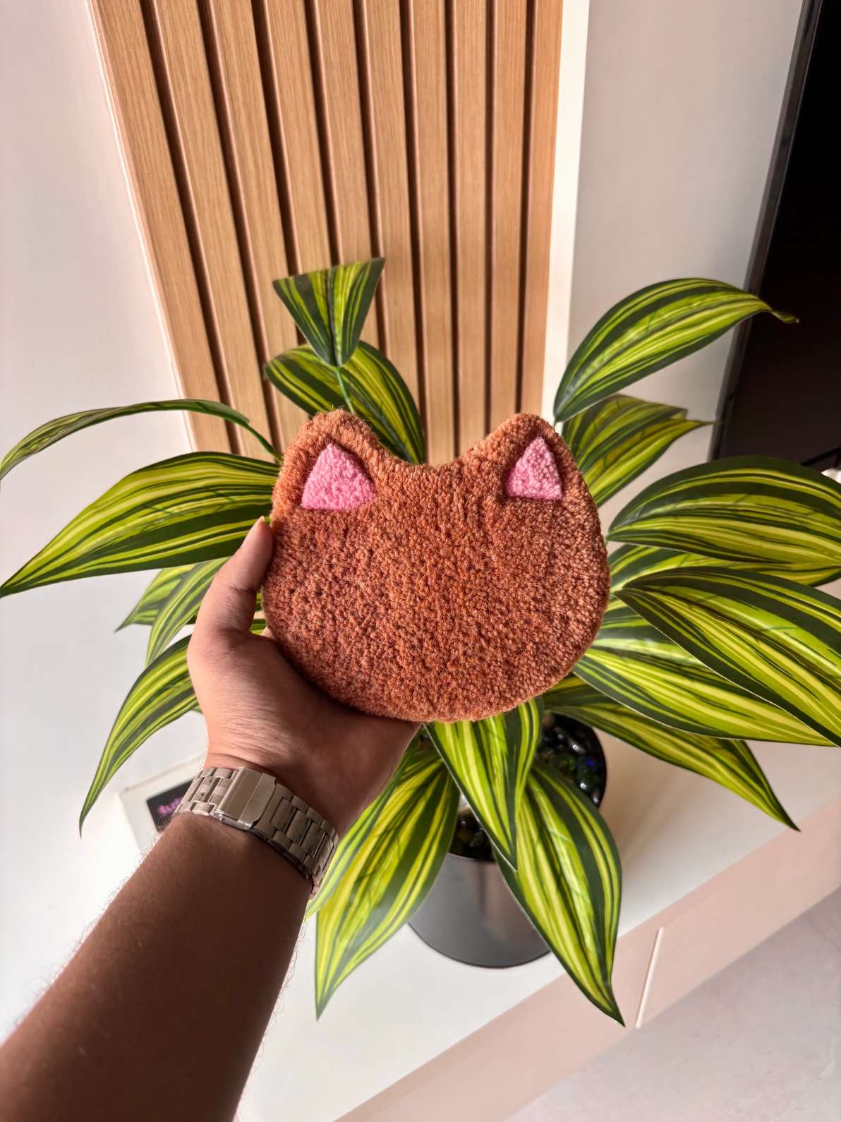 Brown Cat Hand Tufted Coaster / Mug Rug / Table Decor
