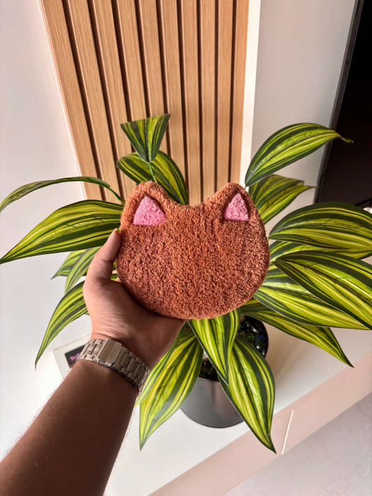 Brown Cat Hand Tufted Coaster / Mug Rug / Table Decor