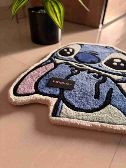Cute Blue Alien Custom Hand Tufted Rug
