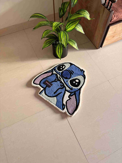 Cute Blue Alien Custom Hand Tufted Rug