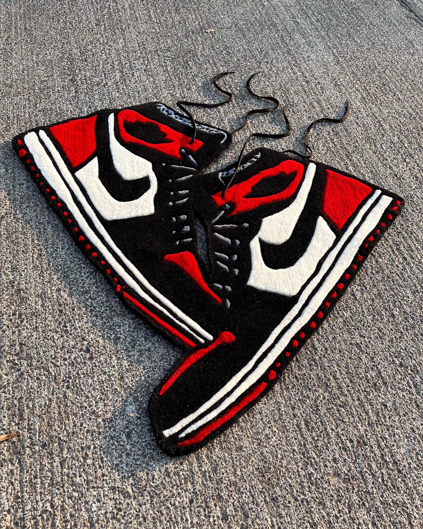 AJ1 High Bred Toe Sneaker Hanging Custom Rug by Tuftplace