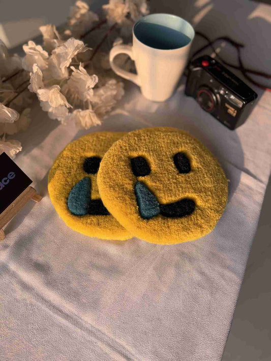 Crying Emoji Hand Tufted Coasters