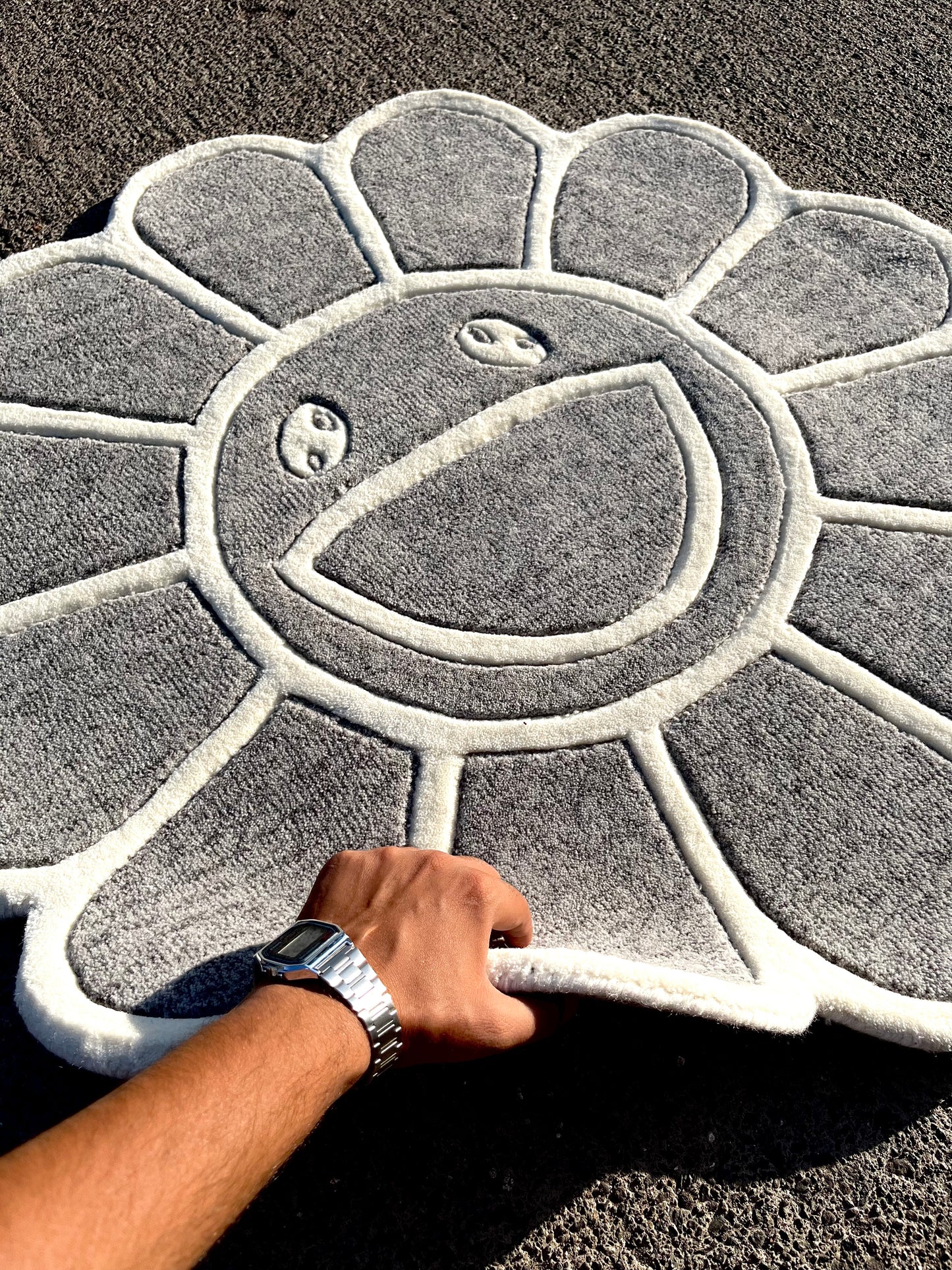 Grey Hypebeast Flower Custom Rug by Tuftplace