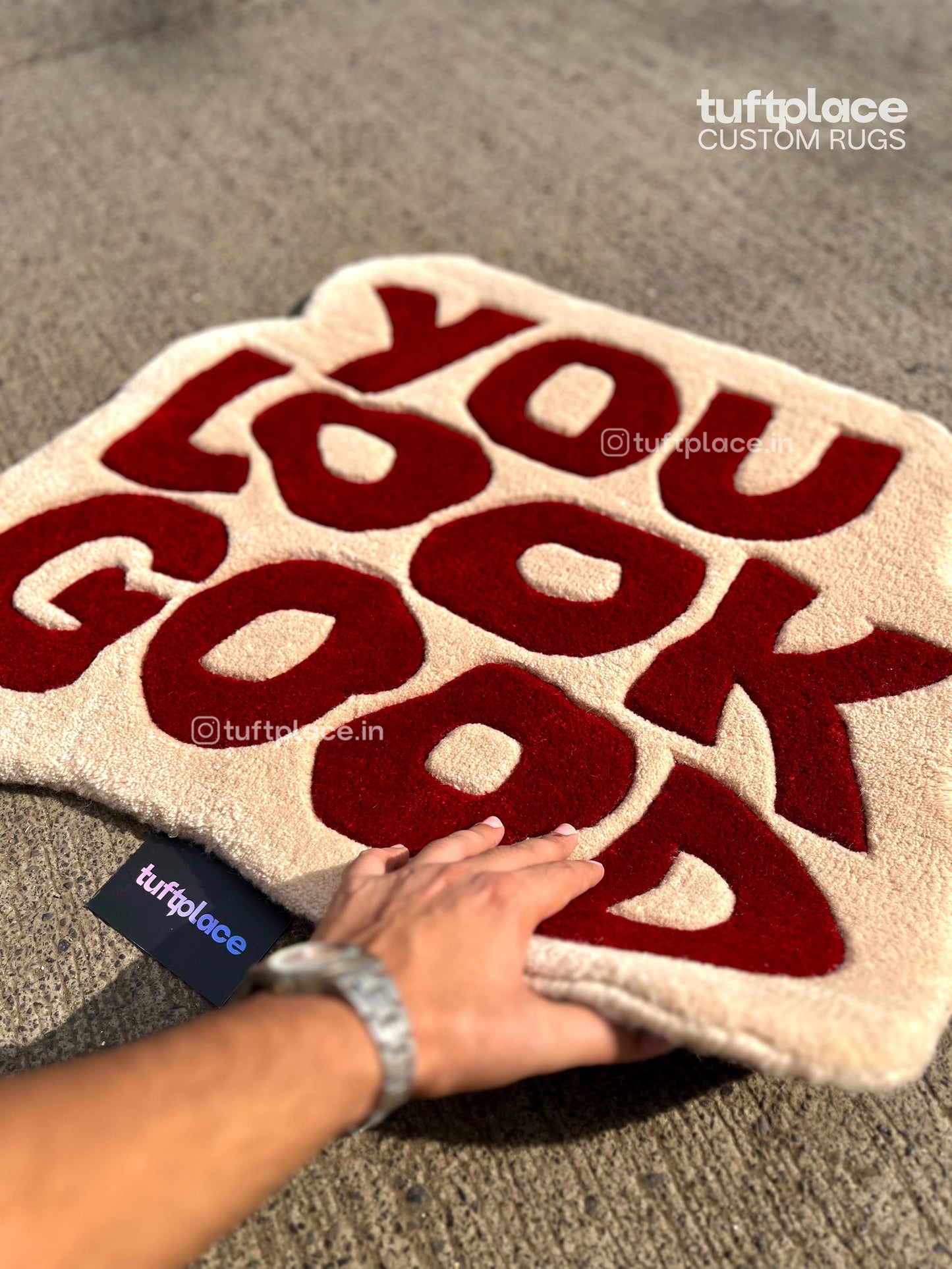 (SALE) You Look Good Red and Beige Custom Rug