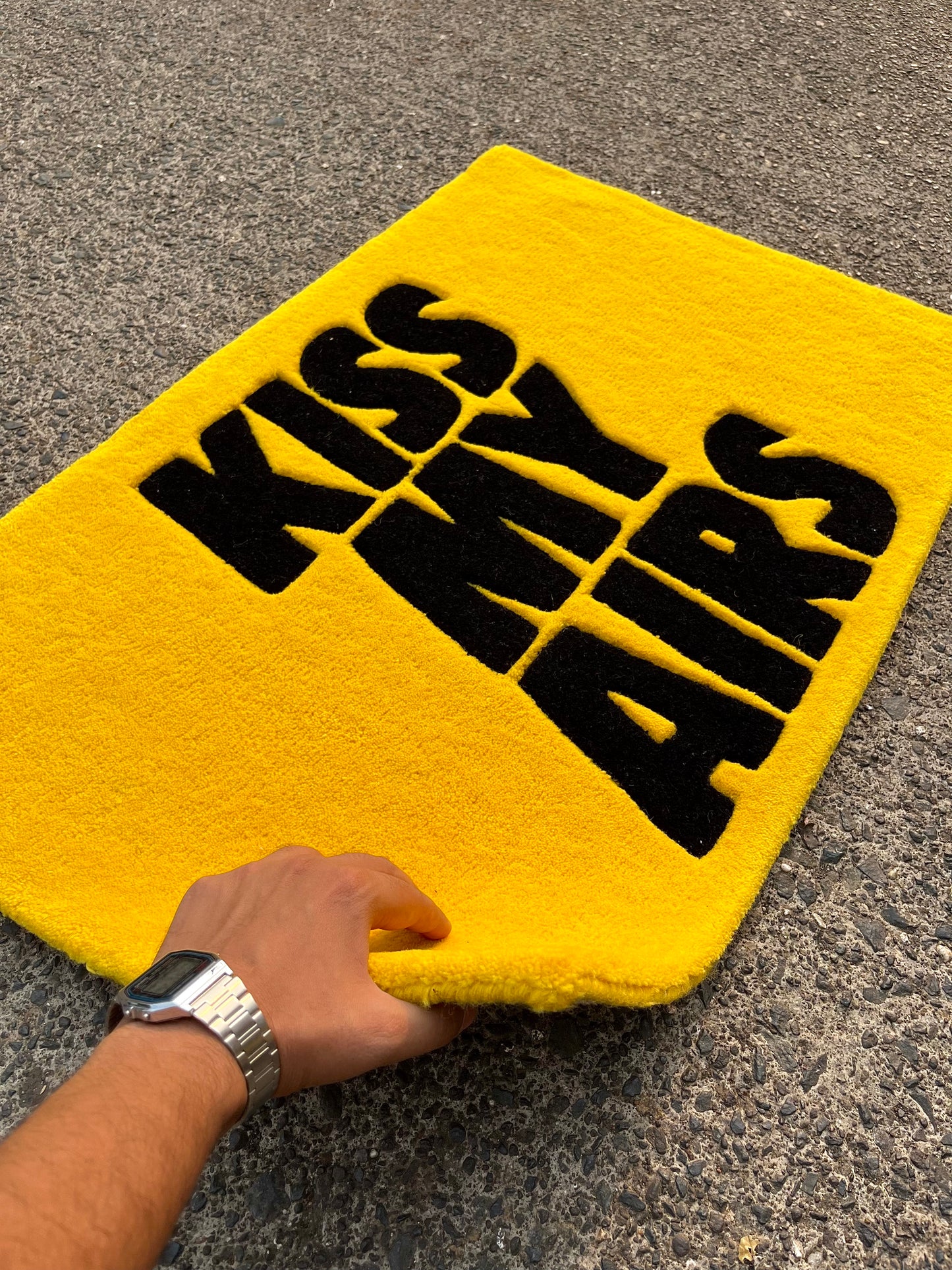 Kiss My Airs Yellow Custom Rug by Tuftplace