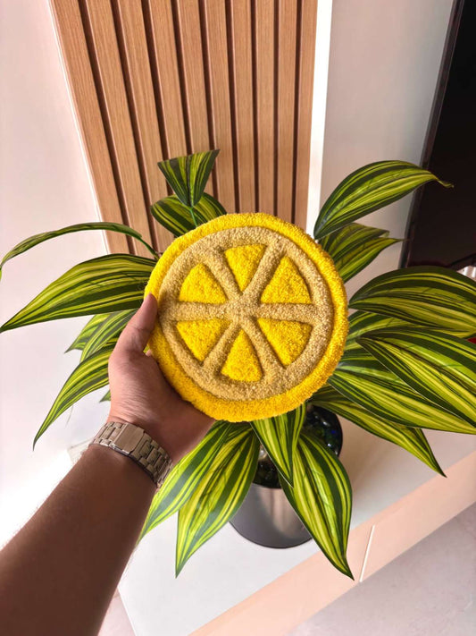 Lemon Hand Tufted Coaster / Mug Rug / Table Decor