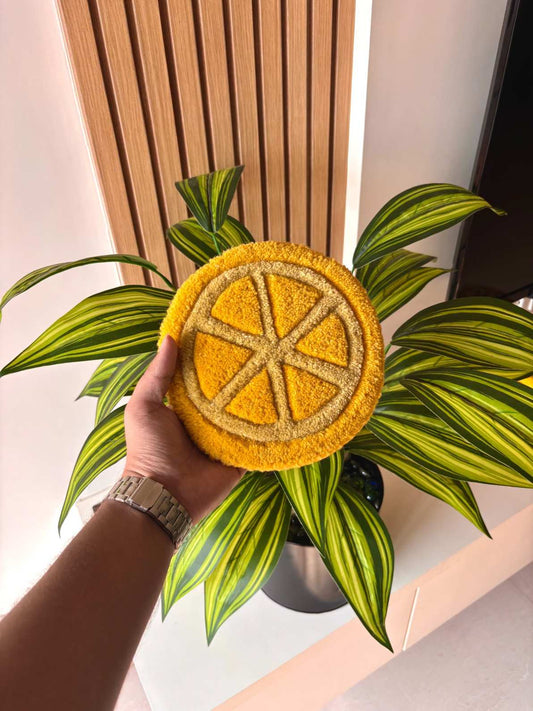 Deep Yellow Lemon Hand Tufted Coaster / Mug Rug / Table Decor