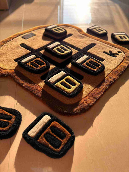 Matcha and Chai Tic Tac Toe Game on A Toast Hand Tufted Custom Rug