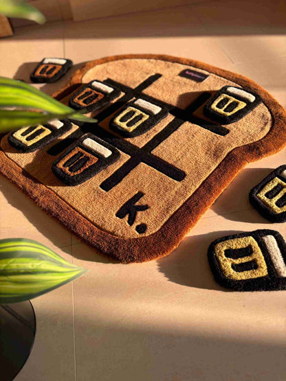 Matcha and Chai Tic Tac Toe Game on A Toast Hand Tufted Custom Rug