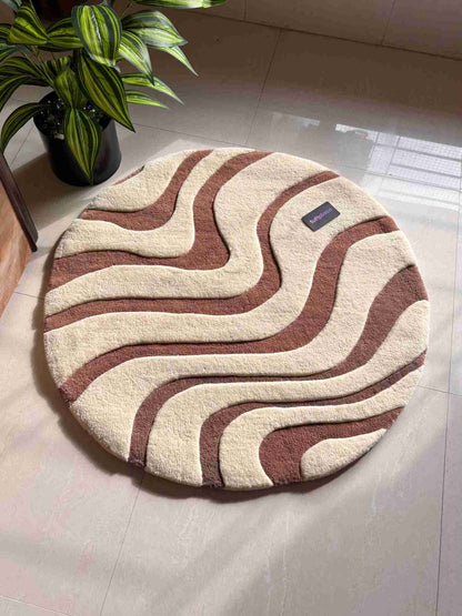 Mocha Motion 3D Beige Waves Round Custom Rug by Tuftplace