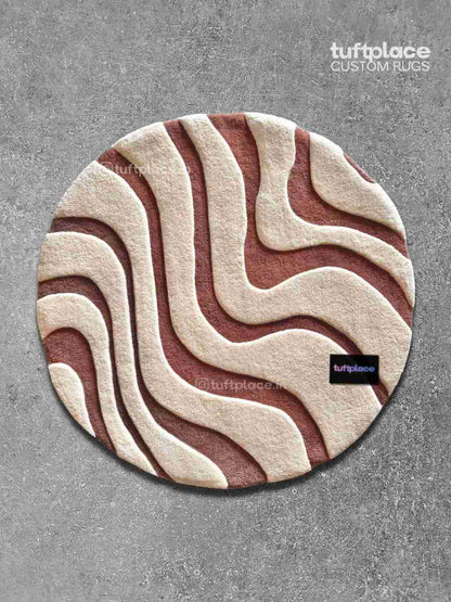 Mocha Motion 3D Beige Waves Round Custom Rug by Tuftplace