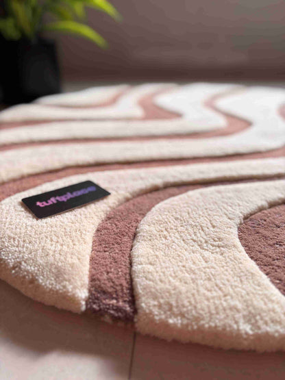 Mocha Motion 3D Beige Waves Round Custom Rug by Tuftplace