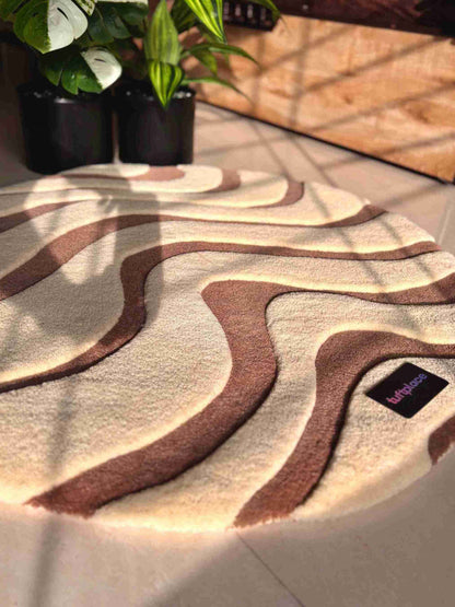 Mocha Motion 3D Beige Waves Round Custom Rug by Tuftplace