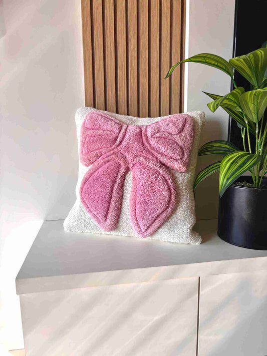 Pink Bow Hand Tufted Cushion by Tuftplace