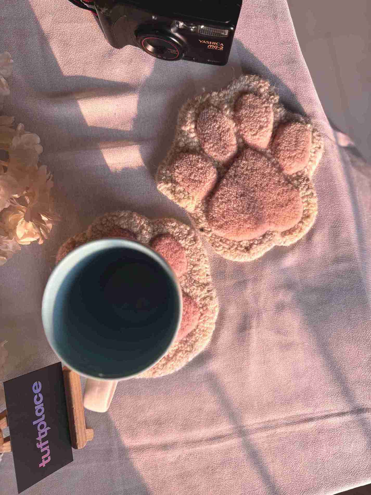 Pink Paw Hand Tufted Coasters