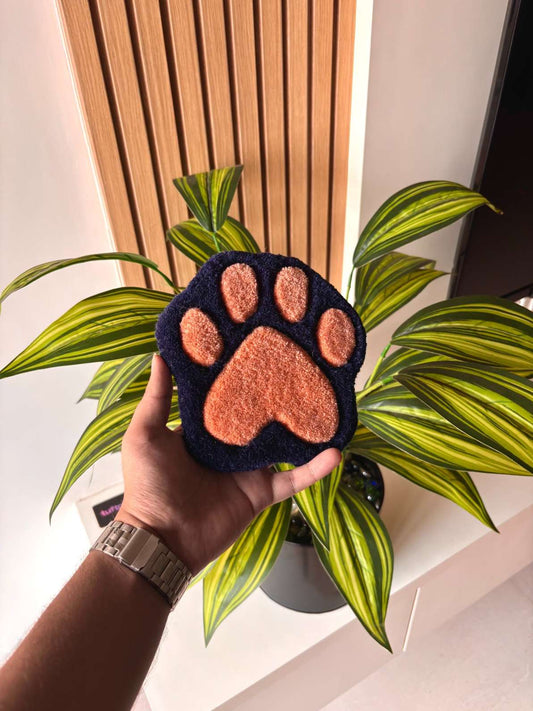Pink and Blue Paw Hand Tufted Coaster / Mug Rug / Table Decor