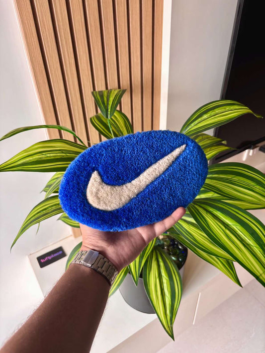 Swoosh Blue Hand Tufted Coaster / Mug Rug / Table Decor