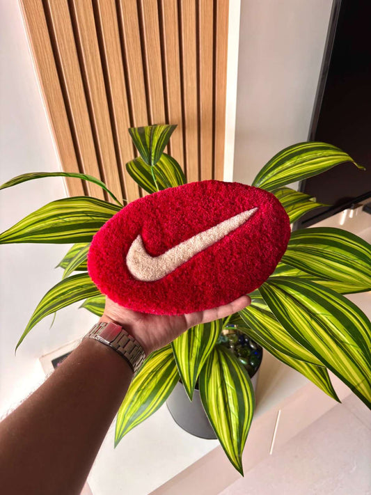 Swoosh Red Hand Tufted Coaster / Mug Rug / Table Decor