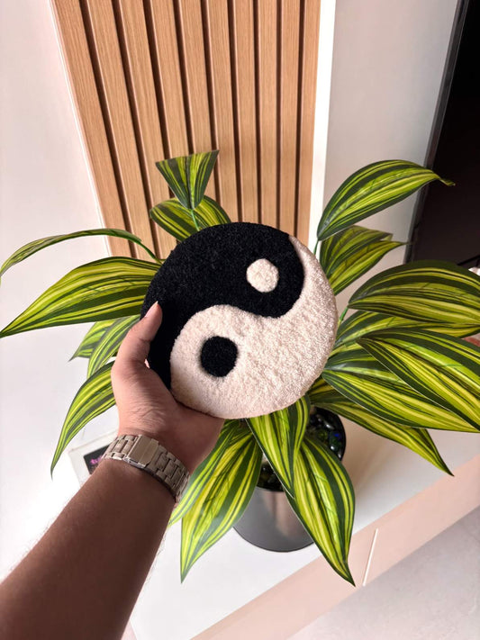 Yin and Yang Hand Tufted Coaster / Mug Rug / Table Decor